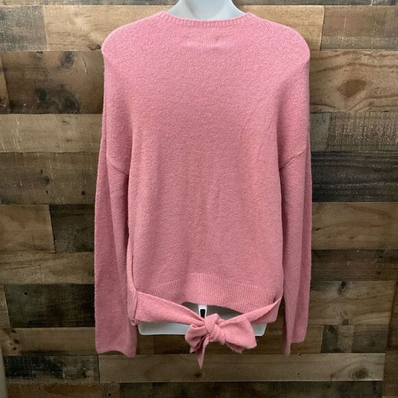 WAYF Sweater Pullover Crew Neck Pink Blush Bow Tie Ribbed Hem Women Size Large - Picture 10 of 11